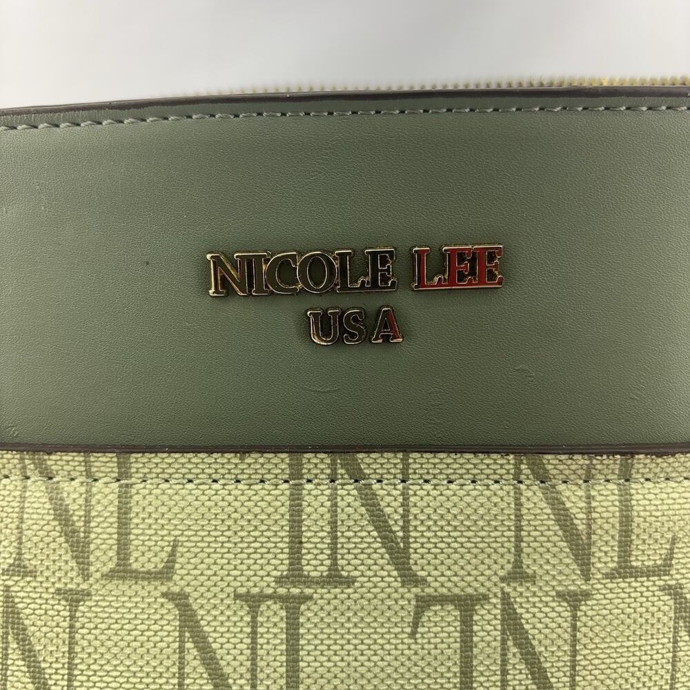 Nicole Lee Monogrammed Satchel Faux Vegan Sage Green Leather - Picture 5 of 9